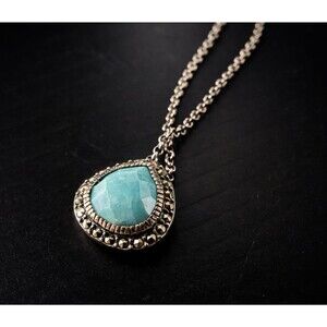 Judith Jack Sterling Silver Marcasite Turquoise Pendant Signed Vintage Art Deco